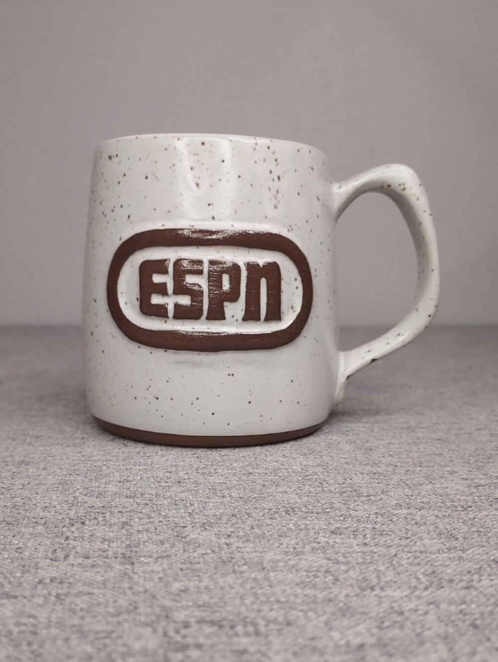 Vintage ESPN Stoneware Mug Speckled Glaze Raised Logo Ceramic Coffee Cup